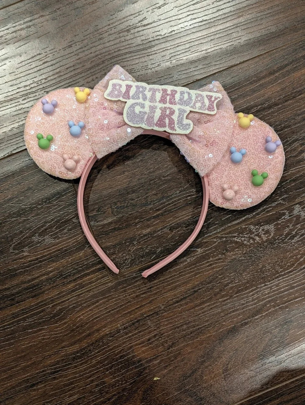 Pink 'Birthday Girl' Sequin Mouse Ears Headband for Kids